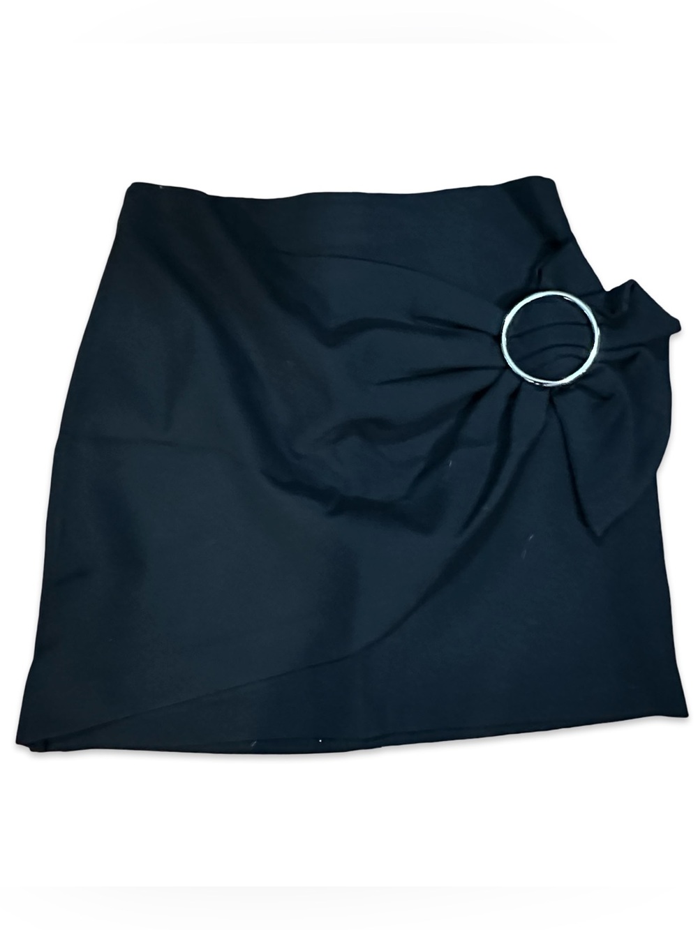 Zara Woman Black Asymmetrical Mini Skirt with Silver O-Ring‎ Detail, S